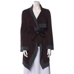 St John Draping Cascade Belted Open Wrap Cardigan Brown Gray Size P EUC